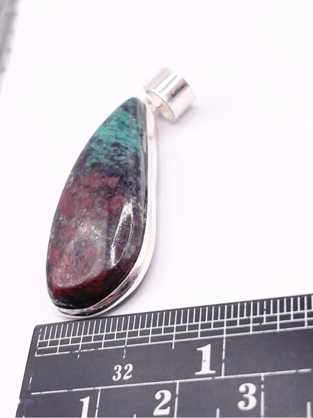Sterling Silver Chrysocolla and Red Jasper Teardrop Pendant - Picture 6 of 8